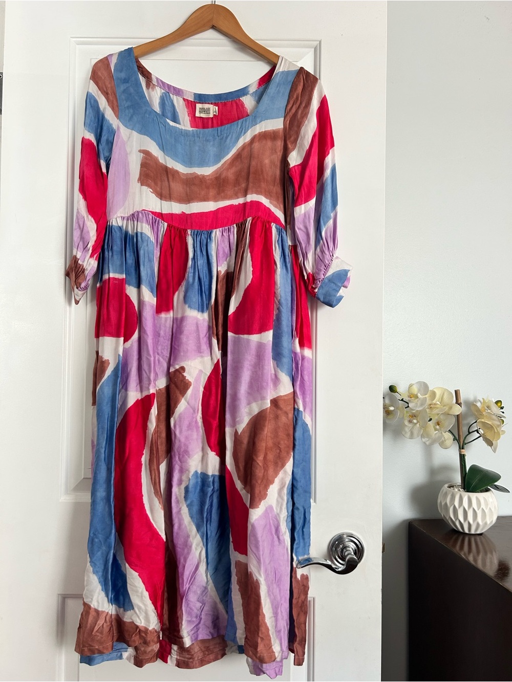 Norblack Norwhite Hand Painted Square Neck Empire Waist Midi Dress